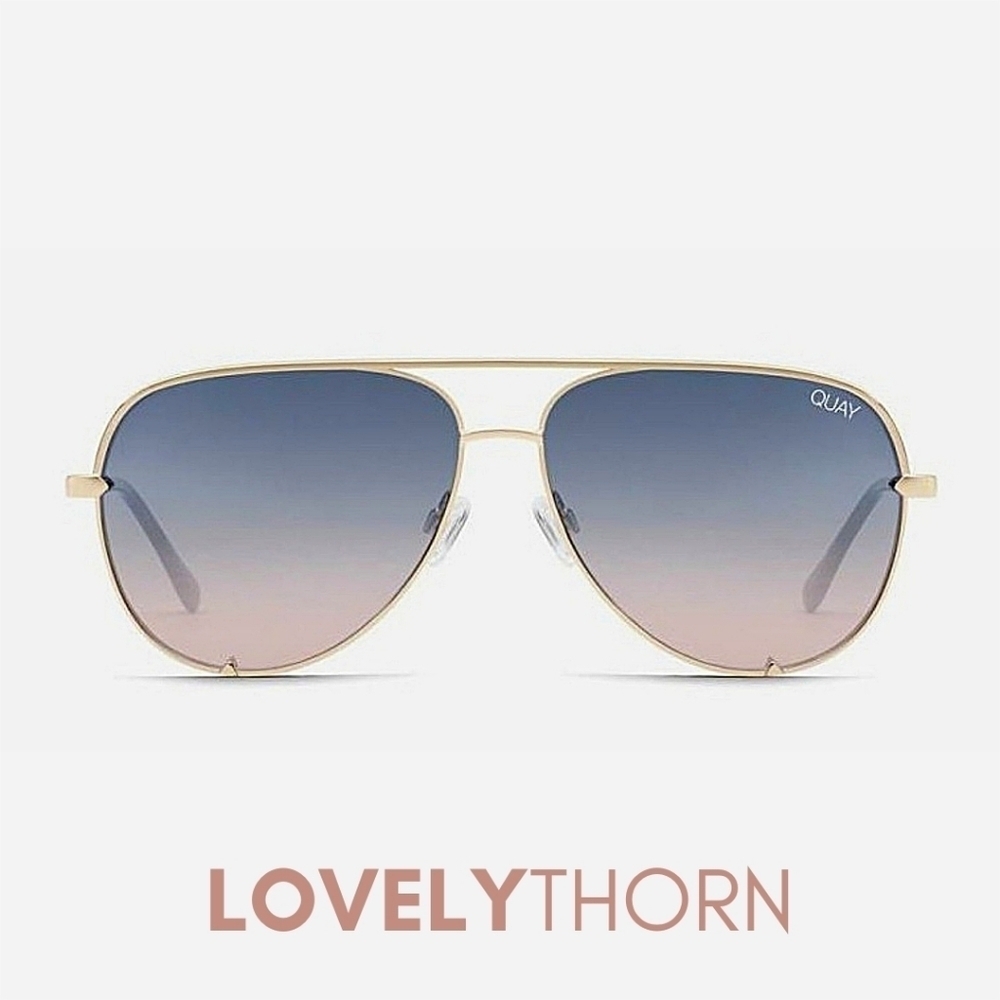 QUAY // ltd ed oversized aviators gold frames navy peach fade lenses - Picture 11 of 16